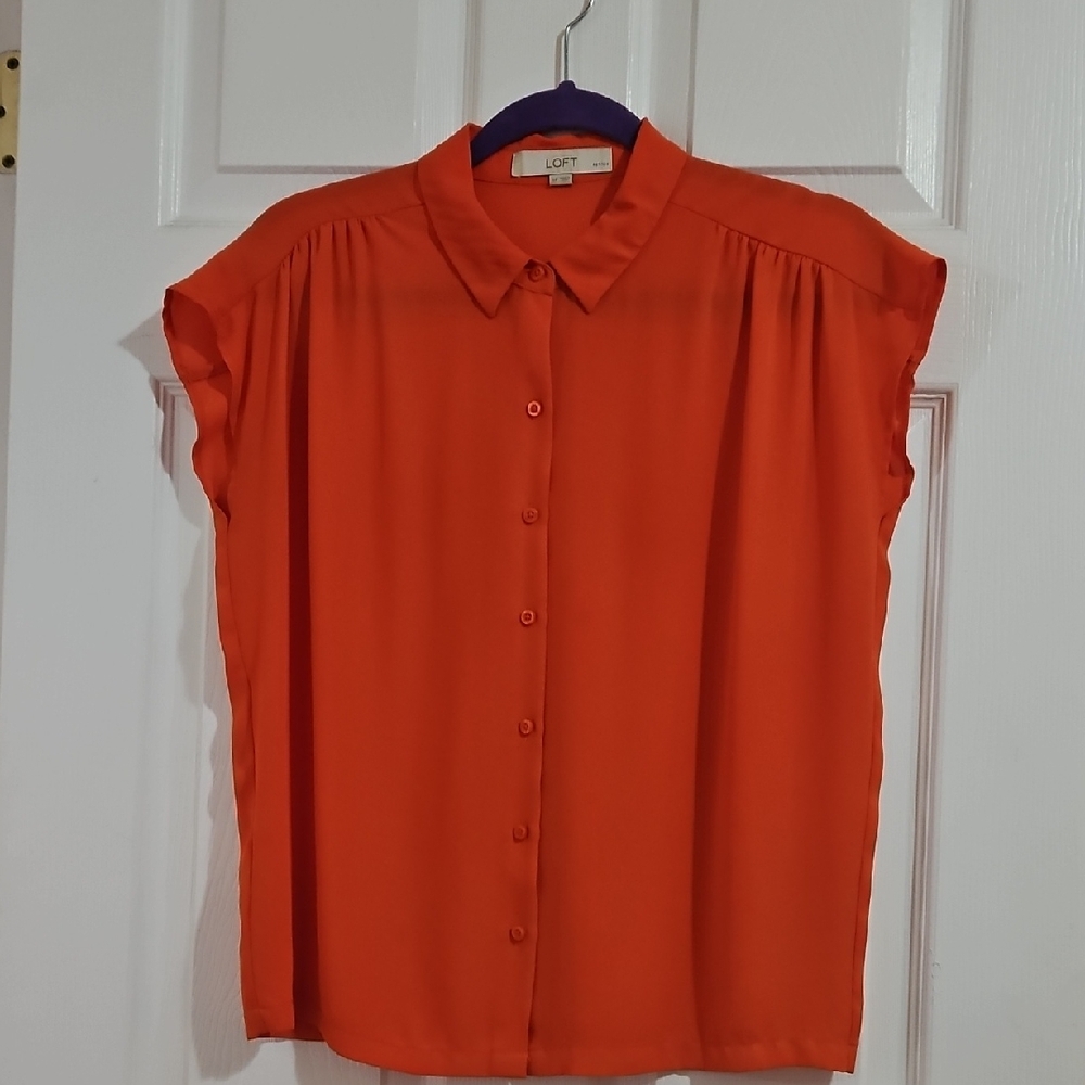 LOFT Women's Bright Orange Button-Down Shirt